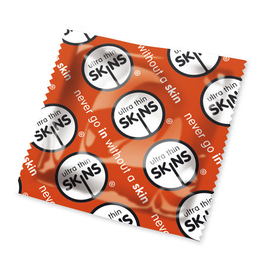 SkinsCondoms Ultra Thin x50 (Red)|Front View|"condom design-front view"|