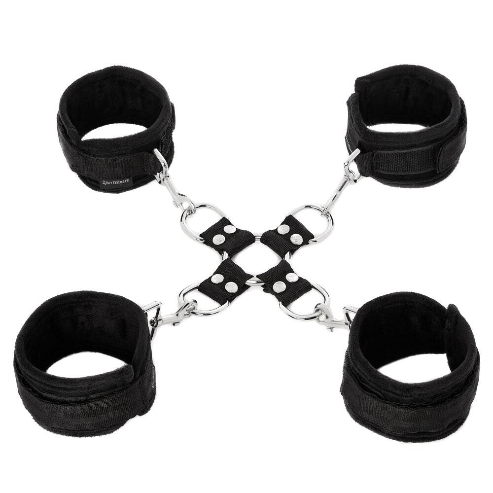 SportSheets 5 Piece Hog Tie And Cuff Set|Front View|"complete hogtie restraint kit-front view adult toys direct"|